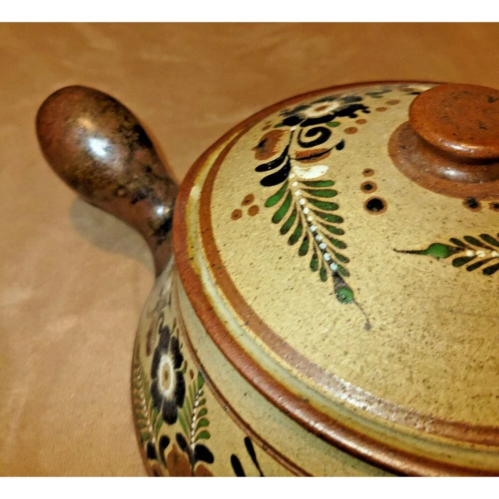 Vintage Netzi Tonala Mexican Pottery Large Soup Tureen Lidded Bowl Bird Floral